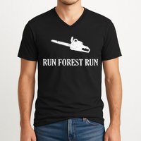 Lumberjack Run Forest Run Chainsaw Logger Arborist V-Neck T-Shirt