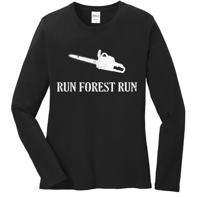Lumberjack Run Forest Run Chainsaw Logger Arborist Ladies Long Sleeve Shirt