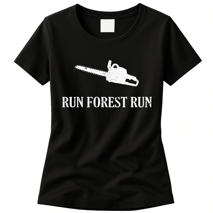 Lumberjack Run Forest Run Chainsaw Logger Arborist Womens T-Shirt