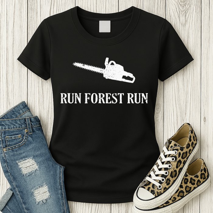 Lumberjack Run Forest Run Chainsaw Logger Arborist Womens T-Shirt