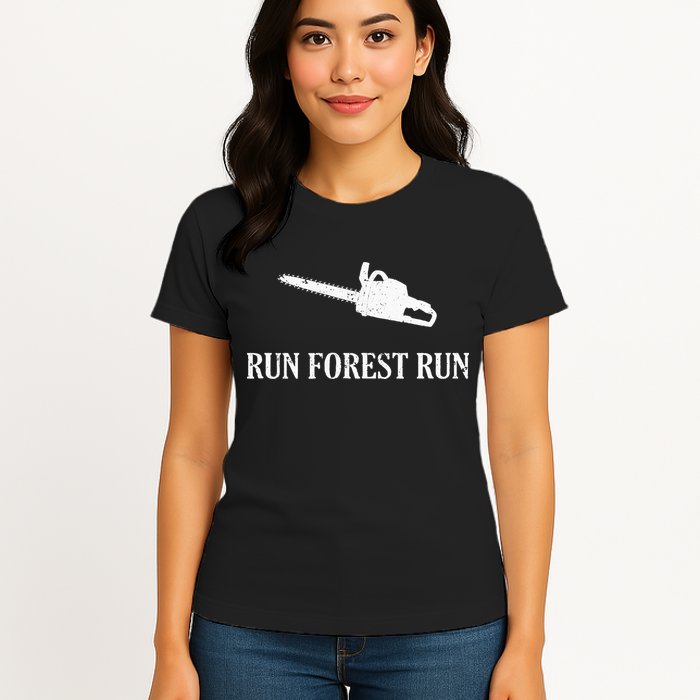 Lumberjack Run Forest Run Chainsaw Logger Arborist Womens T-Shirt