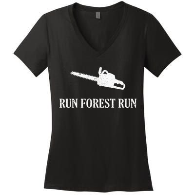 Lumberjack Run Forest Run Chainsaw Logger Arborist Women's V-Neck T-Shirt