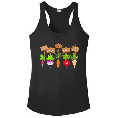 Let's Root For Each Other Funny Vegetable Vegan Ladies PosiCharge Competitor Racerback Tank