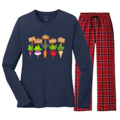 Let's Root For Each Other Funny Vegetable Vegan Women's Long Sleeve Flannel Pajama Set 