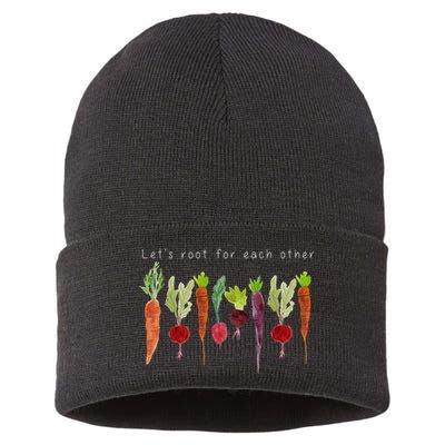 Lets Root For Each Other Vegetable Quote Sustainable Knit Beanie