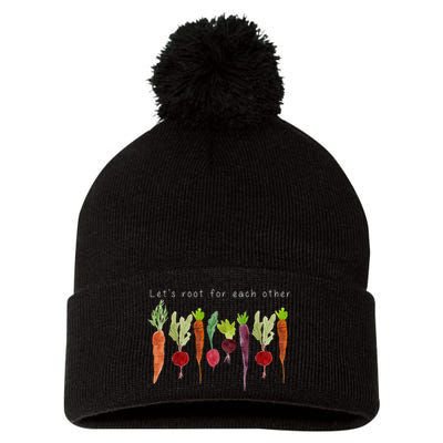 Lets Root For Each Other Vegetable Quote Pom Pom 12in Knit Beanie