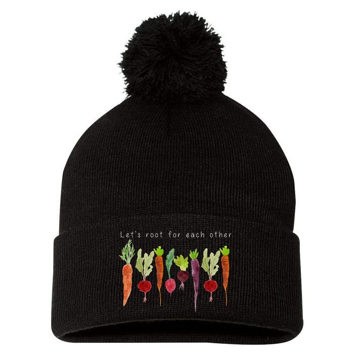 Lets Root For Each Other Vegetable Quote Pom Pom 12in Knit Beanie