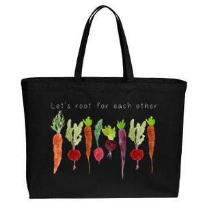 Lets Root For Each Other Vegetable Quote Cotton Canvas Jumbo Tote