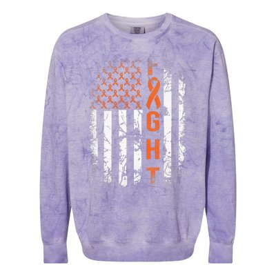 Leukemia Ribbon Fight American Flag Leukemia Awareness Colorblast Crewneck Sweatshirt