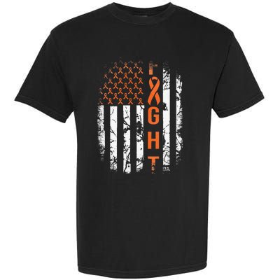 Leukemia Ribbon Fight American Flag Leukemia Awareness Garment-Dyed Heavyweight T-Shirt