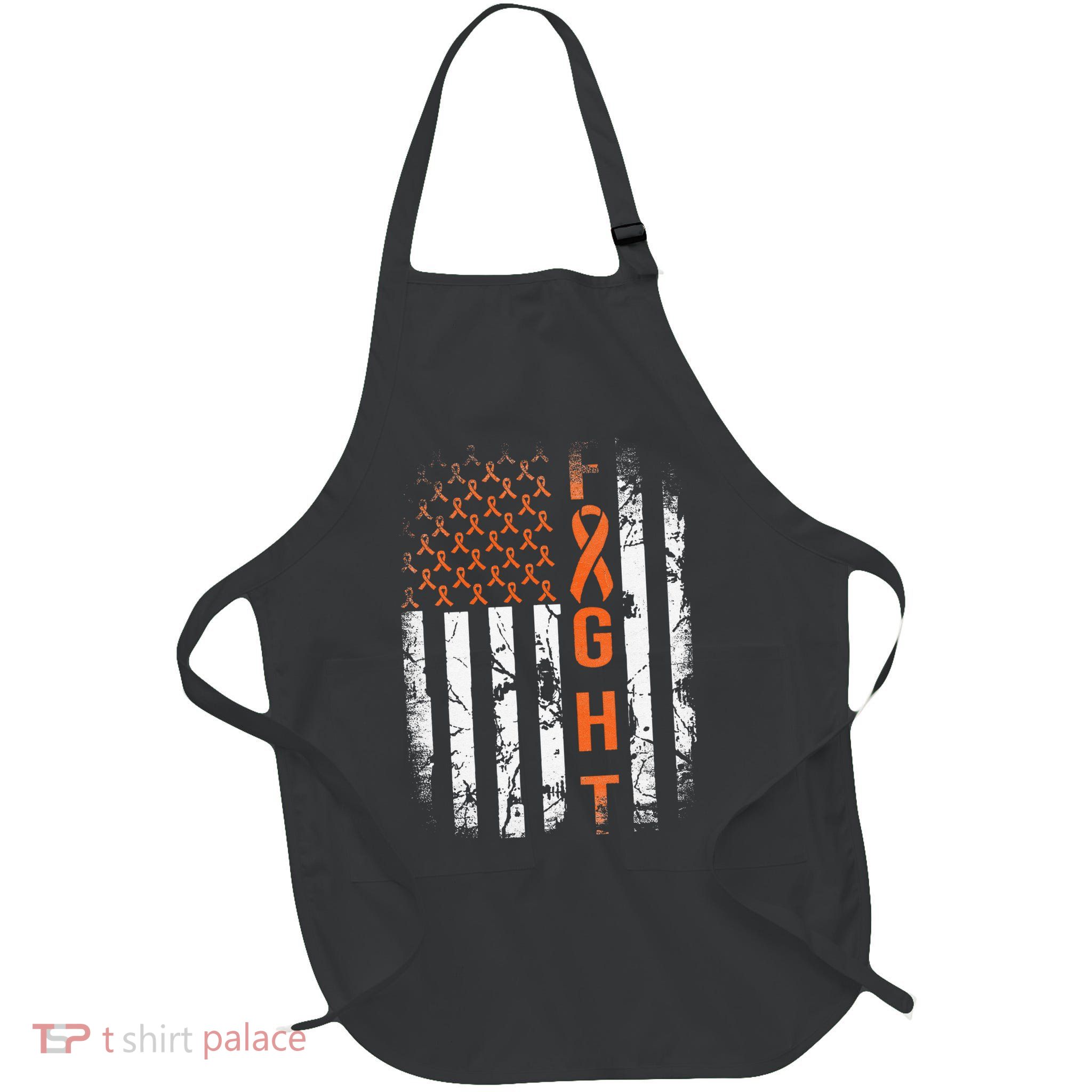 Leukemia Ribbon Fight American Flag Leukemia Awareness Full-Length Apron With Pockets