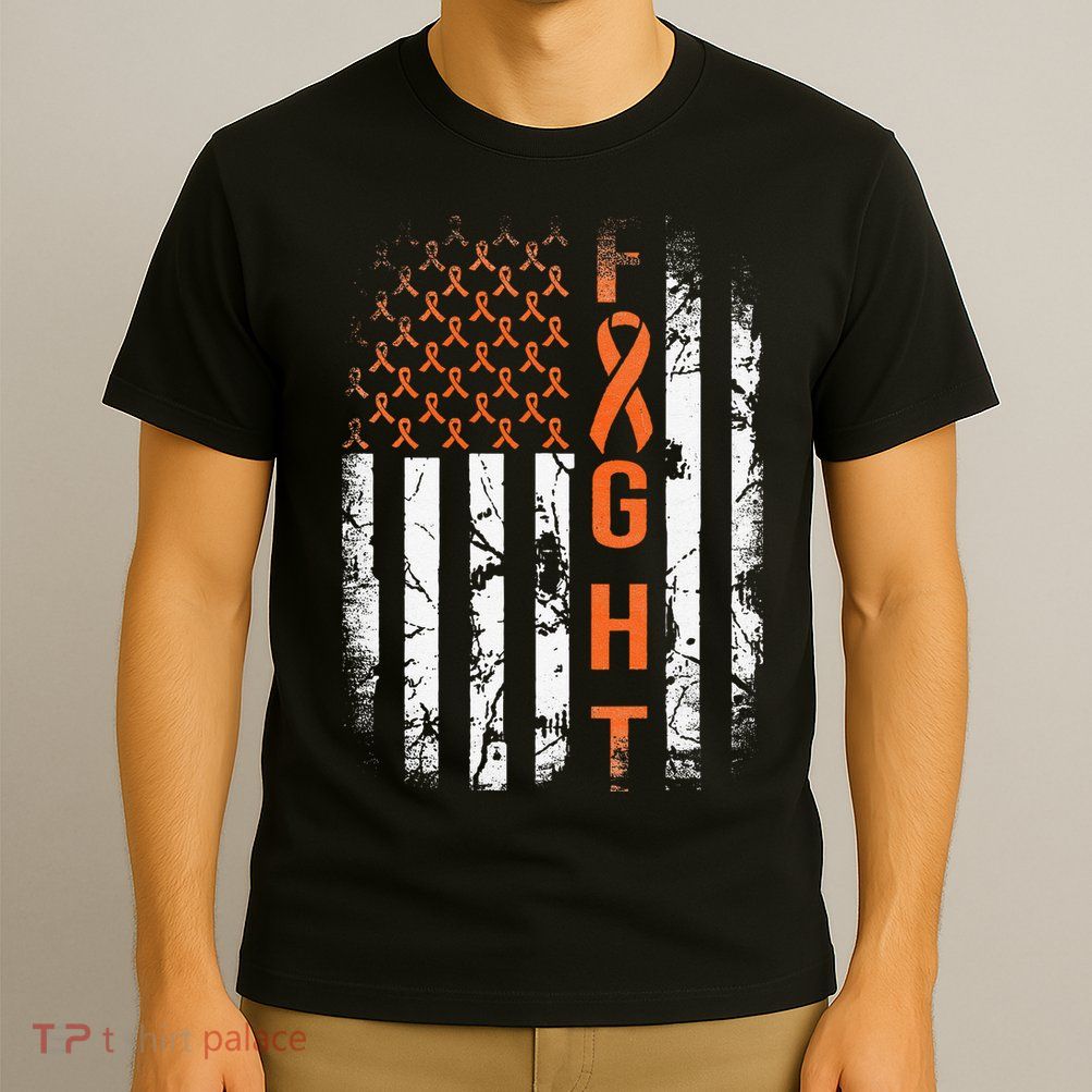 Leukemia Ribbon Fight American Flag Leukemia Awareness T-Shirt