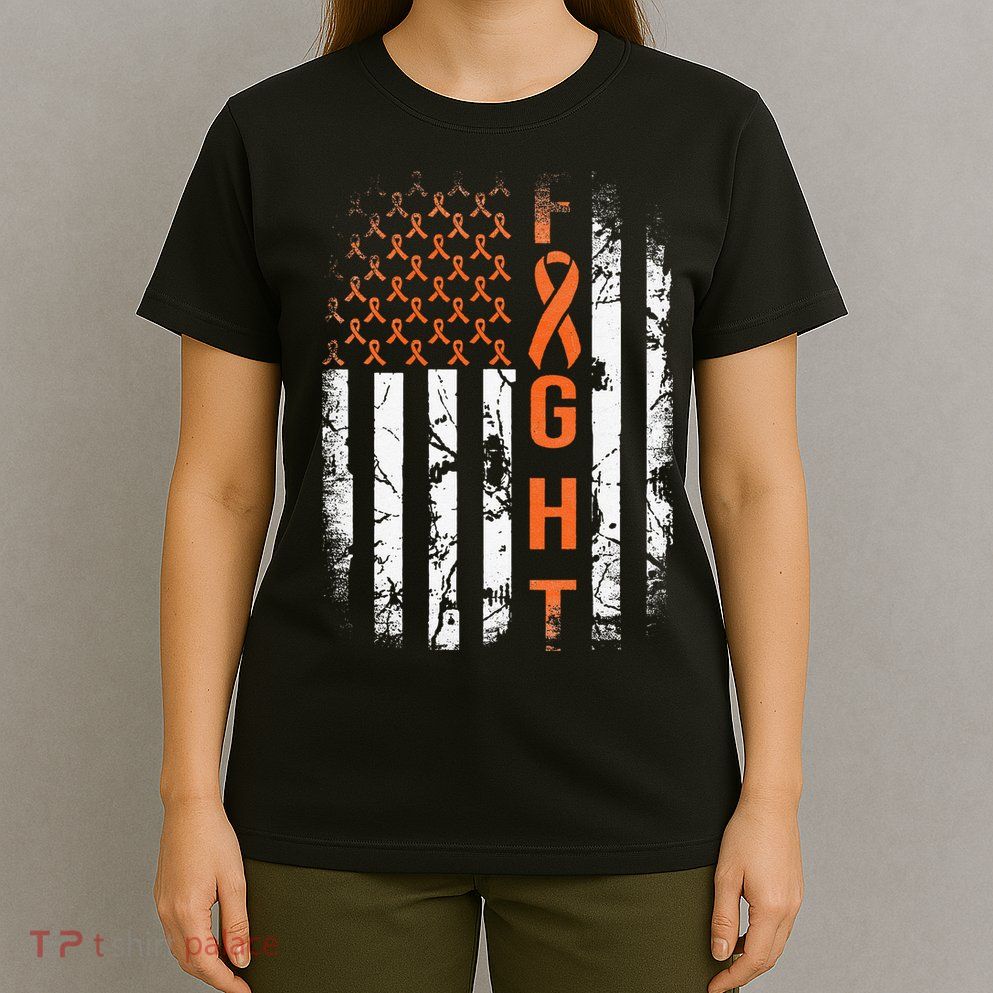 Leukemia Ribbon Fight American Flag Leukemia Awareness T-Shirt