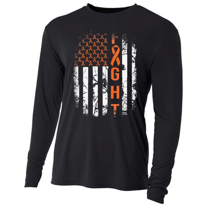 Leukemia Ribbon Fight American Flag Leukemia Awareness Cooling Performance Long Sleeve Crew