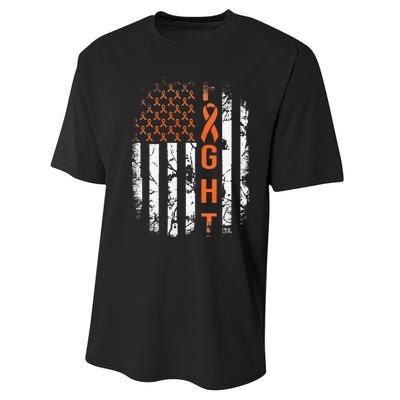 Leukemia Ribbon Fight American Flag Leukemia Awareness Performance Sprint T-Shirt