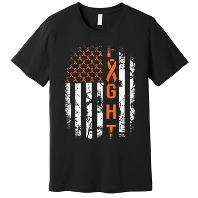 Leukemia Ribbon Fight American Flag Leukemia Awareness Premium T-Shirt