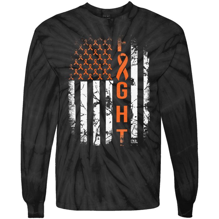 Leukemia Ribbon Fight American Flag Leukemia Awareness Tie-Dye Long Sleeve Shirt