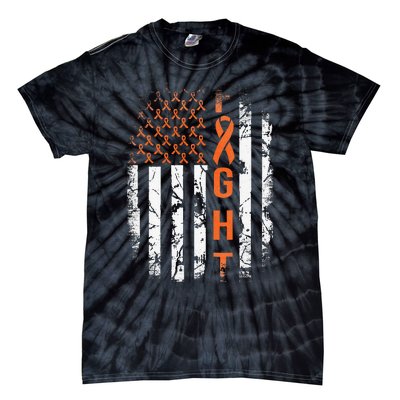 Leukemia Ribbon Fight American Flag Leukemia Awareness Tie-Dye T-Shirt