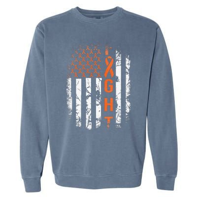 Leukemia Ribbon Fight American Flag Leukemia Awareness Garment-Dyed Sweatshirt