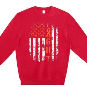 Leukemia Ribbon Fight American Flag Leukemia Awareness Premium Crewneck Sweatshirt