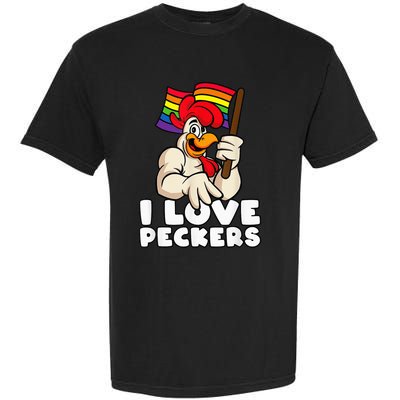 LGBT Rainbow Flag Rooster Pun I Love Peckers Gay Chicken Dad Garment-Dyed Heavyweight T-Shirt