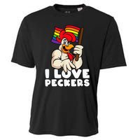 LGBT Rainbow Flag Rooster Pun I Love Peckers Gay Chicken Dad Cooling Performance Crew T-Shirt