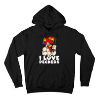 LGBT Rainbow Flag Rooster Pun I Love Peckers Gay Chicken Dad Hoodie