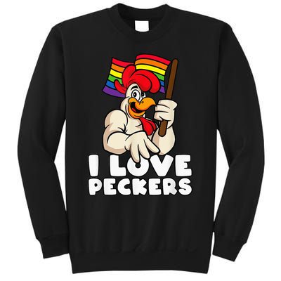 LGBT Rainbow Flag Rooster Pun I Love Peckers Gay Chicken Dad Sweatshirt