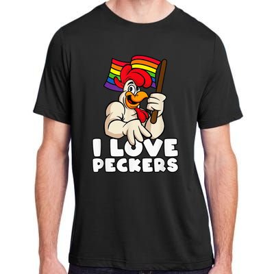 LGBT Rainbow Flag Rooster Pun I Love Peckers Gay Chicken Dad Adult ChromaSoft Performance T-Shirt