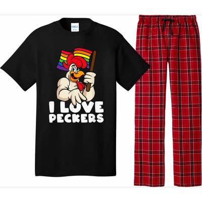 LGBT Rainbow Flag Rooster Pun I Love Peckers Gay Chicken Dad Pajama Set