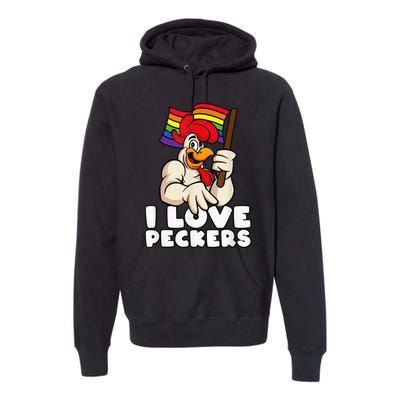 LGBT Rainbow Flag Rooster Pun I Love Peckers Gay Chicken Dad Premium Hoodie