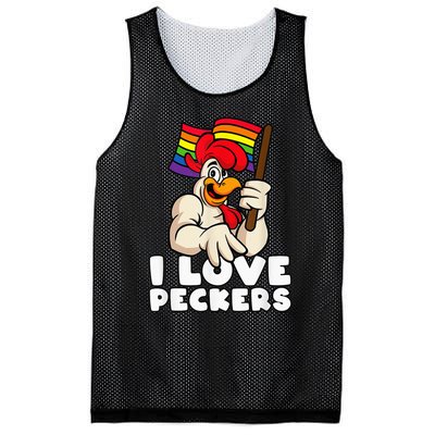 LGBT Rainbow Flag Rooster Pun I Love Peckers Gay Chicken Dad Mesh Reversible Basketball Jersey Tank