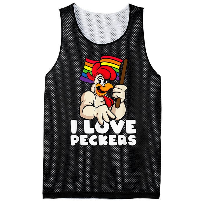 LGBT Rainbow Flag Rooster Pun I Love Peckers Gay Chicken Dad Mesh Reversible Basketball Jersey Tank