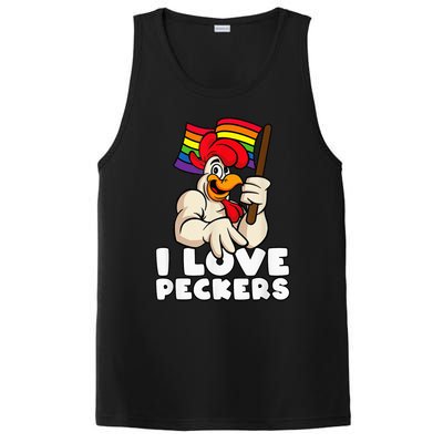 LGBT Rainbow Flag Rooster Pun I Love Peckers Gay Chicken Dad PosiCharge Competitor Tank