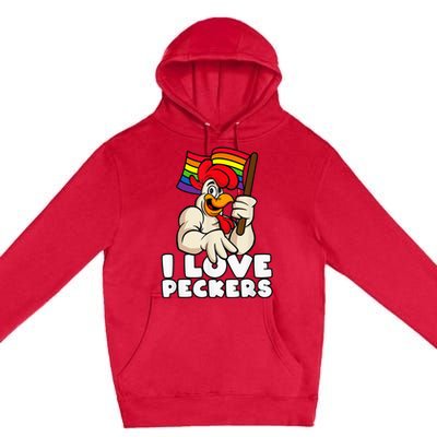 LGBT Rainbow Flag Rooster Pun I Love Peckers Gay Chicken Dad Premium Pullover Hoodie