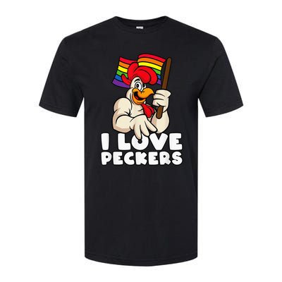 LGBT Rainbow Flag Rooster Pun I Love Peckers Gay Chicken Dad Softstyle CVC T-Shirt