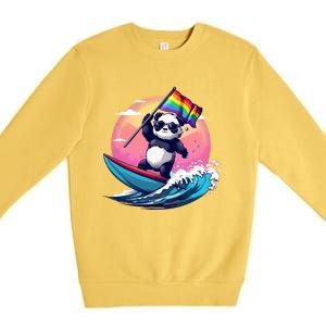 Lgbt Rainbow Flag Pride Lgbt Pride Month Surfing Bear Gift Premium Crewneck Sweatshirt