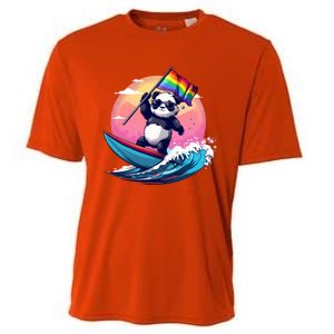 Lgbt Rainbow Flag Pride Lgbt Pride Month Surfing Bear Gift Cooling Performance Crew T-Shirt