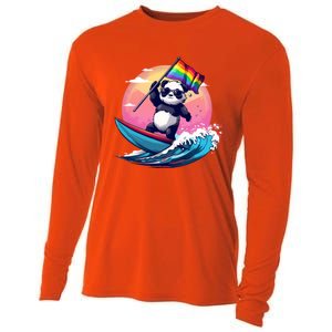 Lgbt Rainbow Flag Pride Lgbt Pride Month Surfing Bear Gift Cooling Performance Long Sleeve Crew