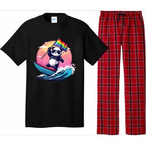 Lgbt Rainbow Flag Pride Lgbt Pride Month Surfing Bear Gift Pajama Set