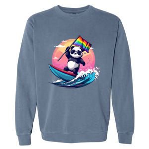 Lgbt Rainbow Flag Pride Lgbt Pride Month Surfing Bear Gift Garment-Dyed Sweatshirt