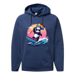 Lgbt Rainbow Flag Pride Lgbt Pride Month Surfing Bear Gift Performance Fleece Hoodie