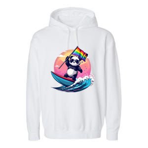 Lgbt Rainbow Flag Pride Lgbt Pride Month Surfing Bear Gift Garment-Dyed Fleece Hoodie