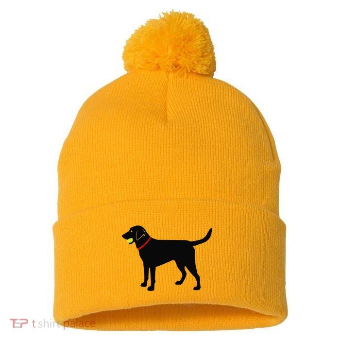 Labrador Retriever Fetch Black Lab Play Ball Pom Pom 12in Knit Beanie