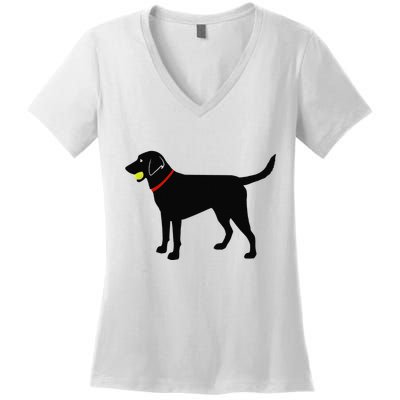 Labrador Retriever Fetch Black Lab Play Ball Women's V-Neck T-Shirt
