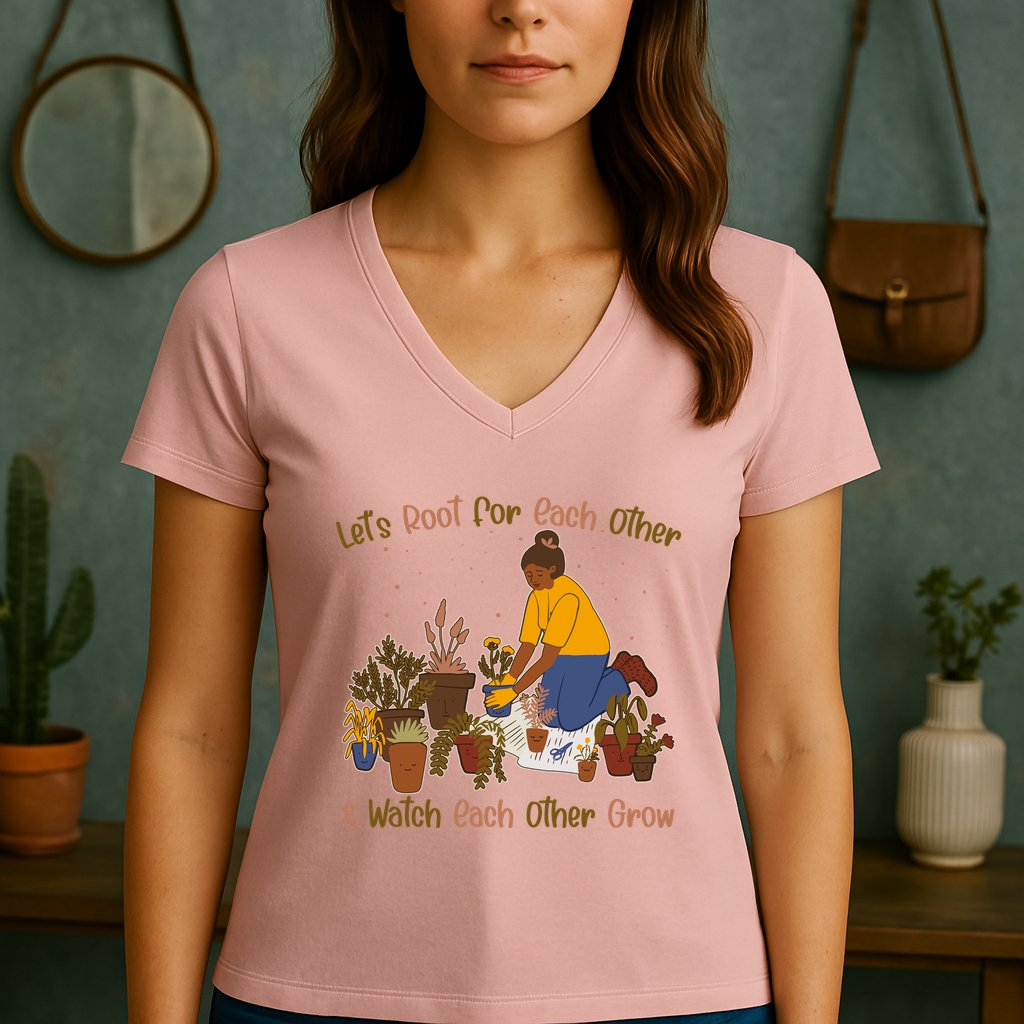 Let's Root For Each Other And Watch Each Other Grow Plant Lover Women's V-Neck T-Shirt