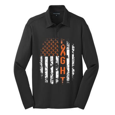 Leukemia Ribbon Fight American Flag Leukemia Awareness Silk Touch Performance Long Sleeve Polo