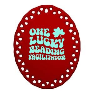 Lucky Reading Facilitator St Patrick's Day Teacher Groovy Gift Ceramic Oval Ornament