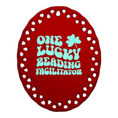 Lucky Reading Facilitator St Patrick's Day Teacher Groovy Gift Ceramic Oval Ornament