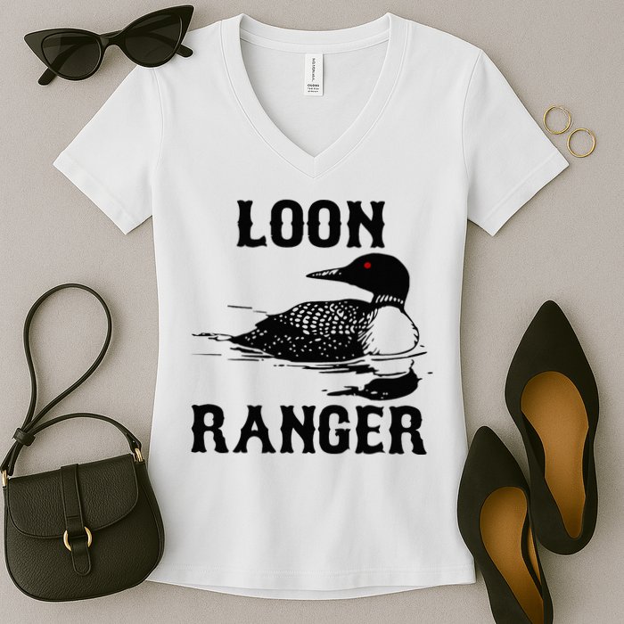 Loon Ranger Funny Common Loon Bird Watching Women's V-Neck T-Shirt